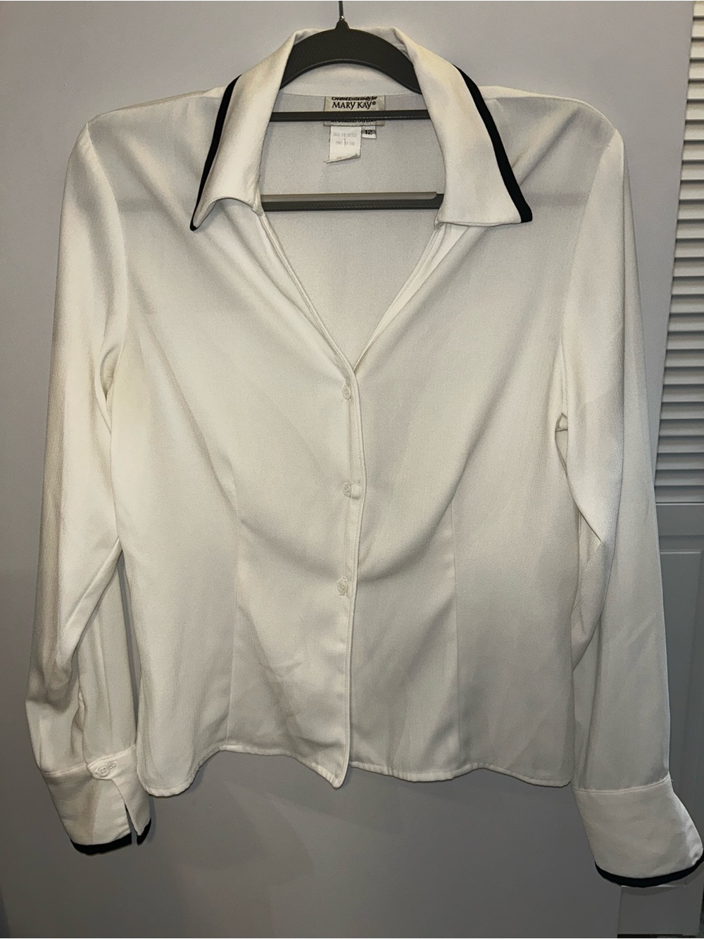 Mary Kay White Button-Down Blouse with Black Trim